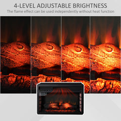HOMCOM 27" Electric Fireplace Insert, Retro Recessed Fireplace Heater with Realistic Log Flame, Remote Control, and Adjustable Brightness, 1400W, Black