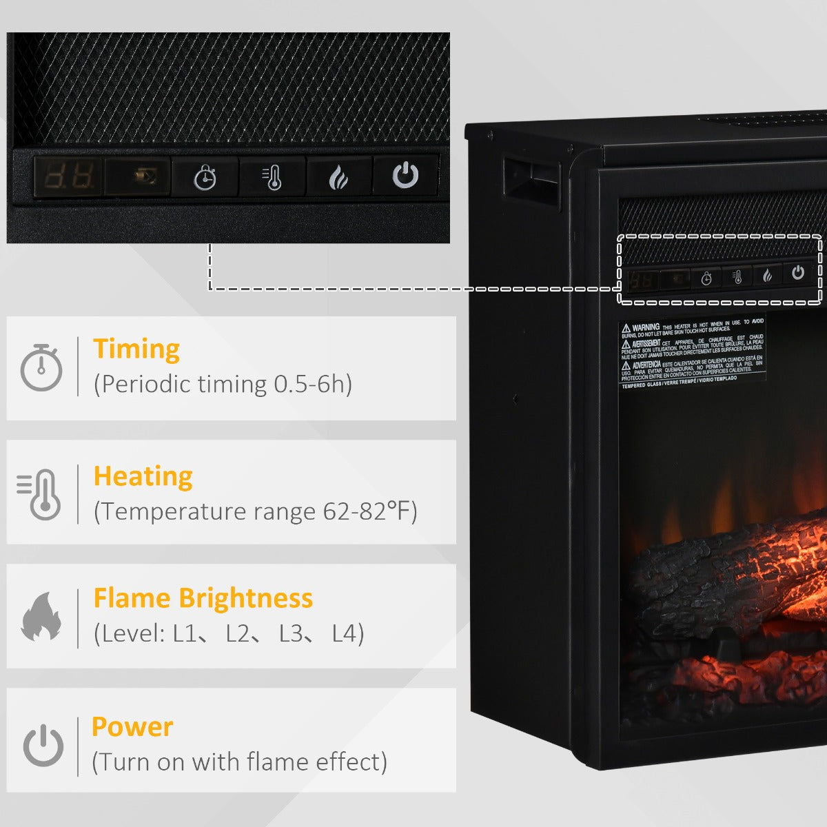HOMCOM 27" Electric Fireplace Insert, Retro Recessed Fireplace Heater with Realistic Log Flame, Remote Control, and Adjustable Brightness, 1400W, Black