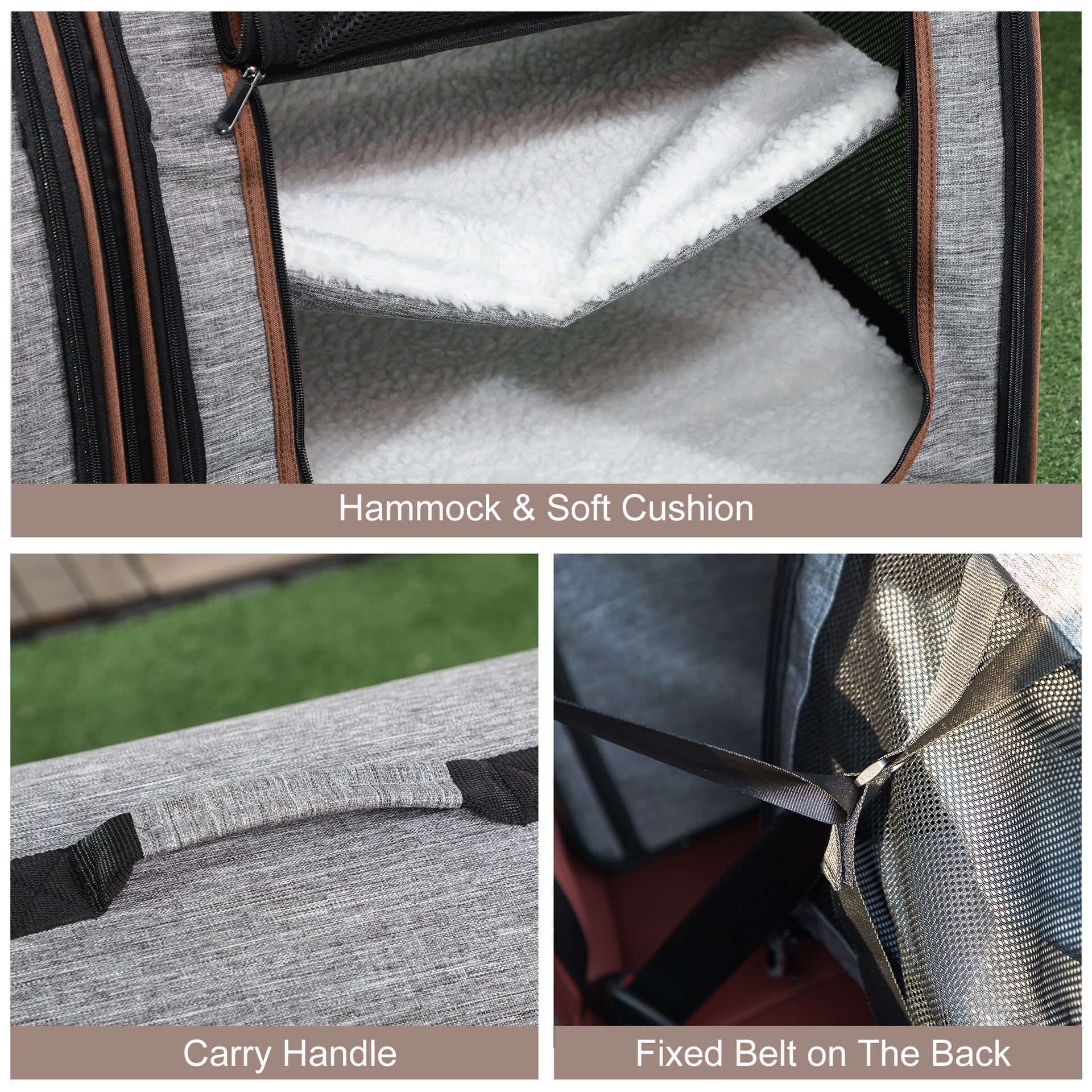 PawHut 39" Portable Soft-Sided Pet Cat Carrier with Divider, Two Compartments, Soft Cushions, & Storage Bag, Gray