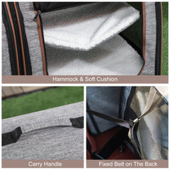 PawHut 39" Portable Soft-Sided Pet Cat Carrier with Divider, Two Compartments, Soft Cushions, & Storage Bag, Gray