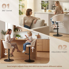 HOMCOM Modern Upholstered Adjustable Barstools with Swivel Seat, Linen Touch Fabric, Steel Frame, Footrest, ‎Beige