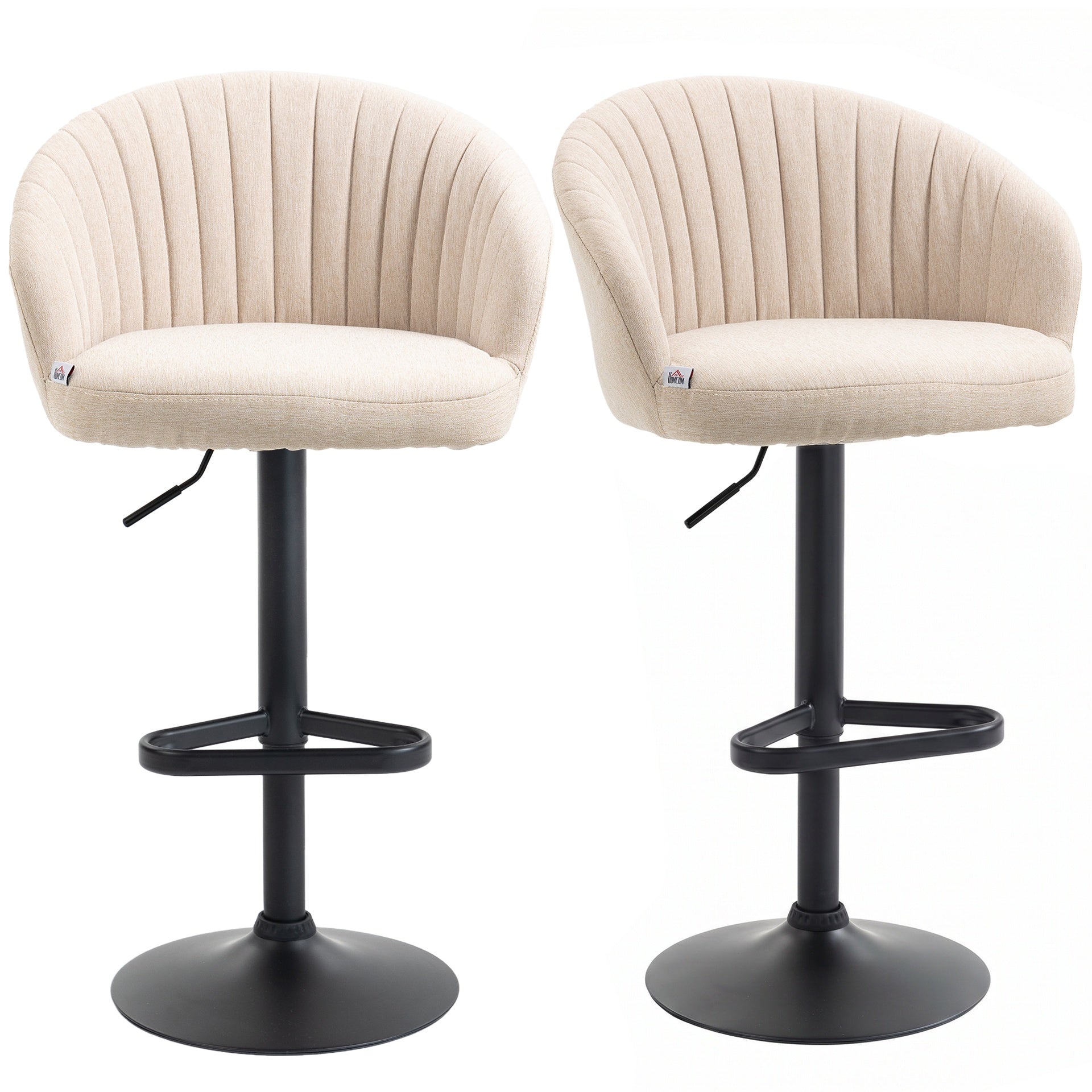 HOMCOM Modern Upholstered Adjustable Barstools with Swivel Seat, Linen Touch Fabric, Steel Frame, Footrest, ‎Beige