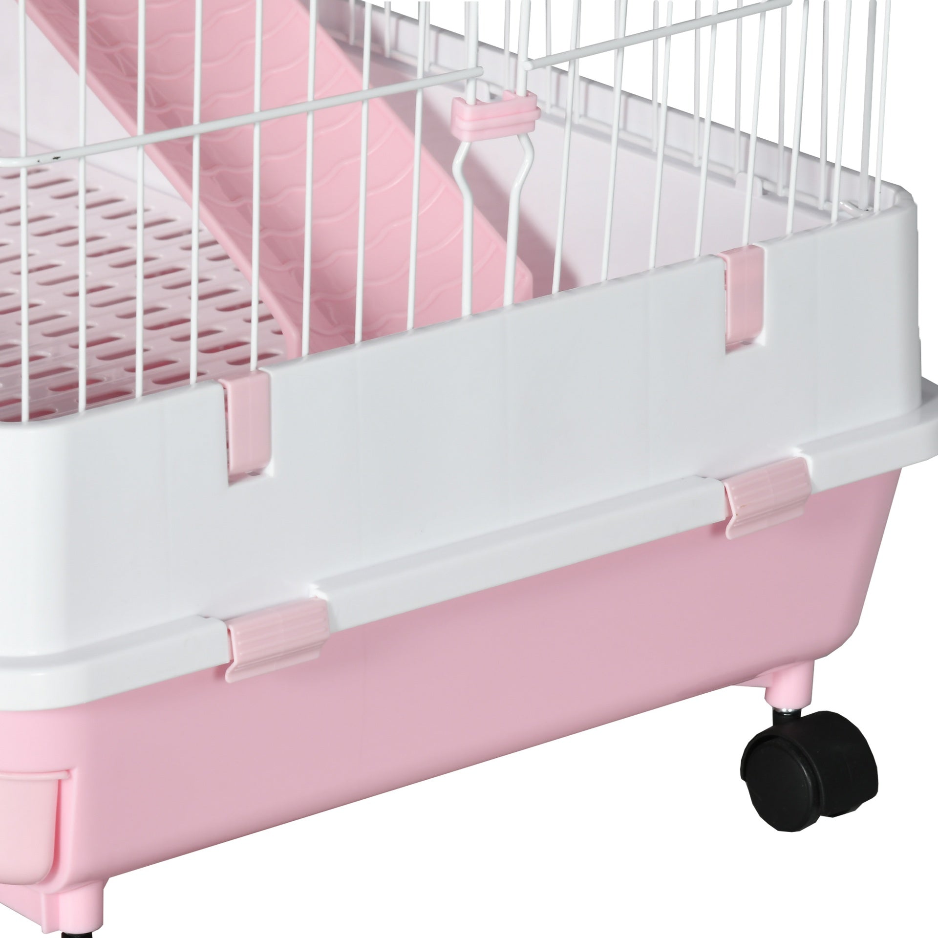 PawHut 32"L 6-Level Small Animal Cage Rabbit Hutch with Universal Lockable Wheels, Slide-out Tray for Bunny, Chinchillas, Ferret, Pink