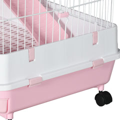 PawHut 32"L 6-Level Small Animal Cage Rabbit Hutch with Universal Lockable Wheels, Slide-out Tray for Bunny, Chinchillas, Ferret, Pink