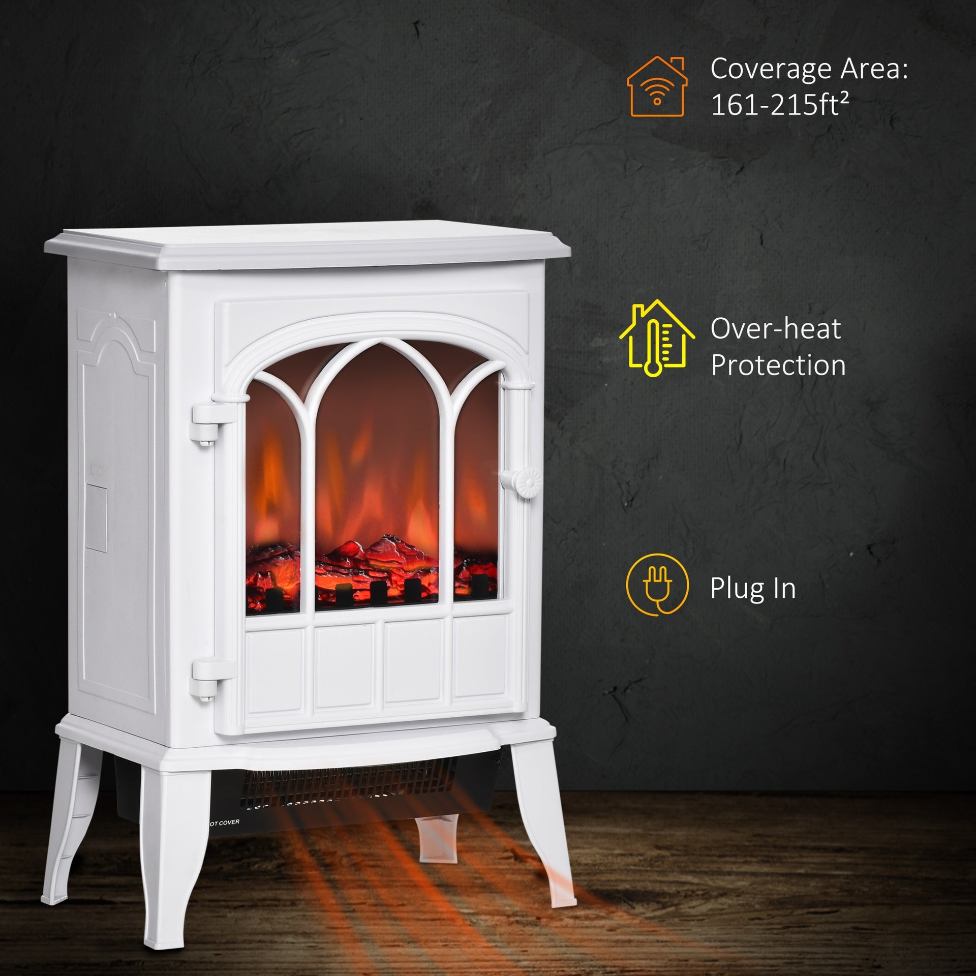 HOMCOM Modern Electric Fireplace, Free Standing Electric Fire with Realistic LED Flame, 750W/1500W, White