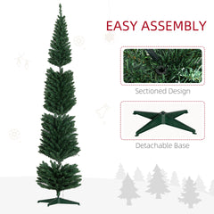 HOMCOM 8ft Pencil Christmas Tree, Slim Artificial Christmas Tree with Realistic Branches and Warm White LED Lights, Green