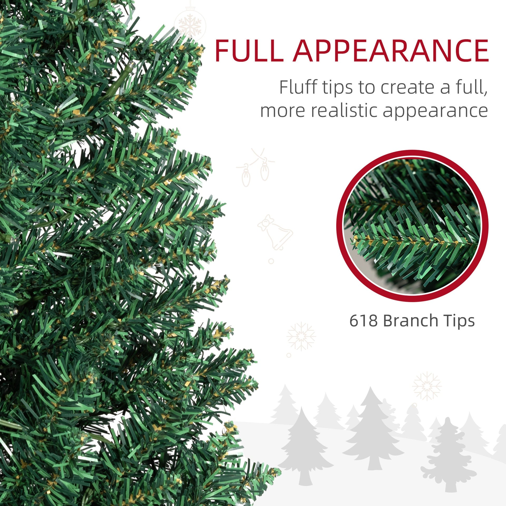 HOMCOM 8ft Pencil Christmas Tree, Slim Artificial Christmas Tree with Realistic Branches and Warm White LED Lights, Green