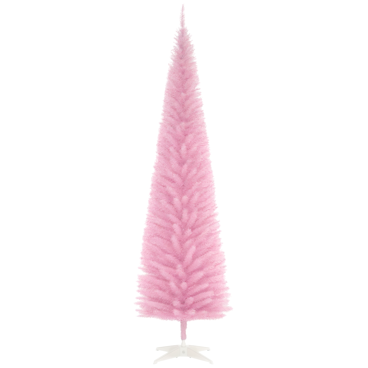 HOMCOM 7ft Unlit Pencil Artificial Christmas Tree with Realistic Branches and 499 Tips, Plastic Base, Pink
