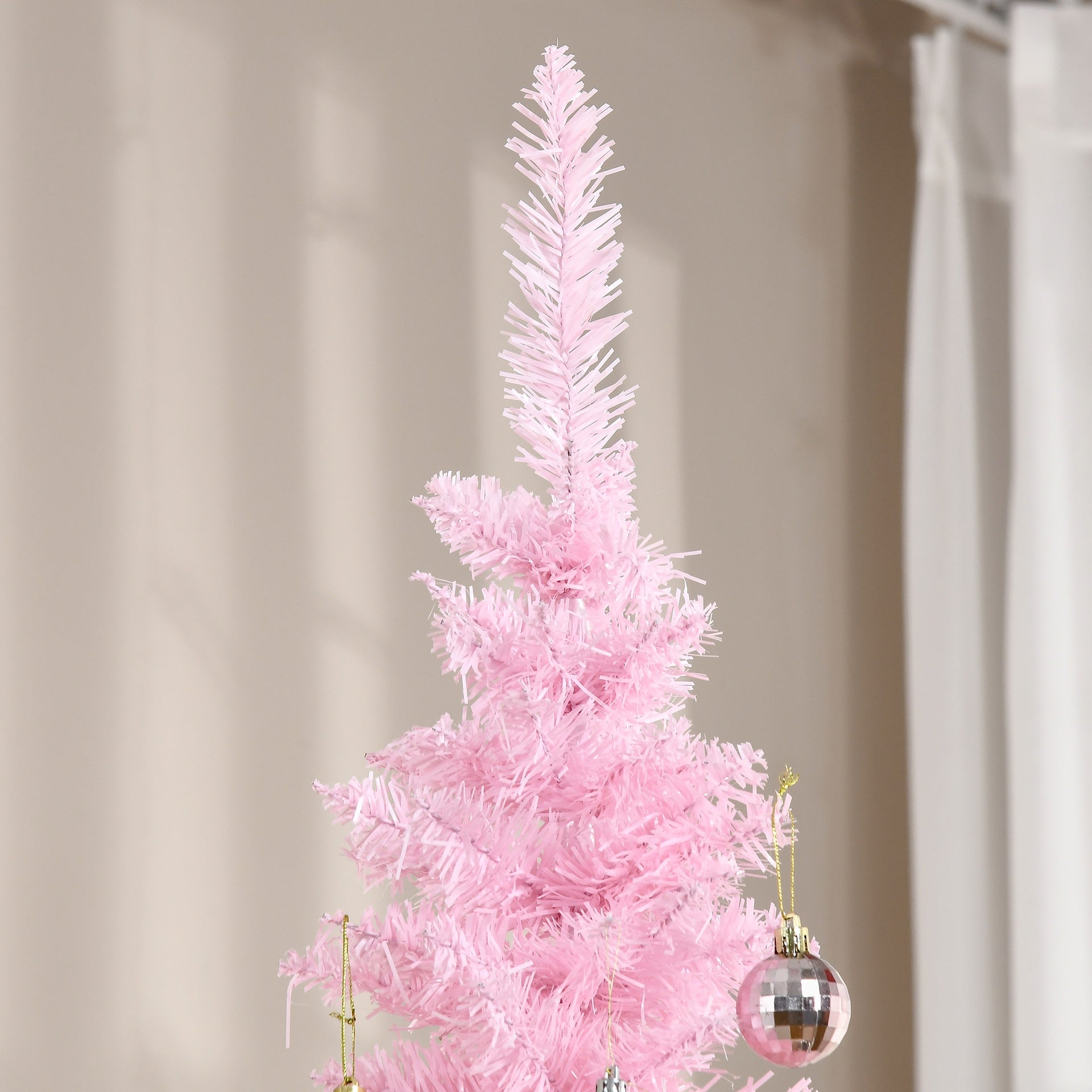 HOMCOM 7ft Unlit Pencil Artificial Christmas Tree with Realistic Branches and 499 Tips, Plastic Base, Pink