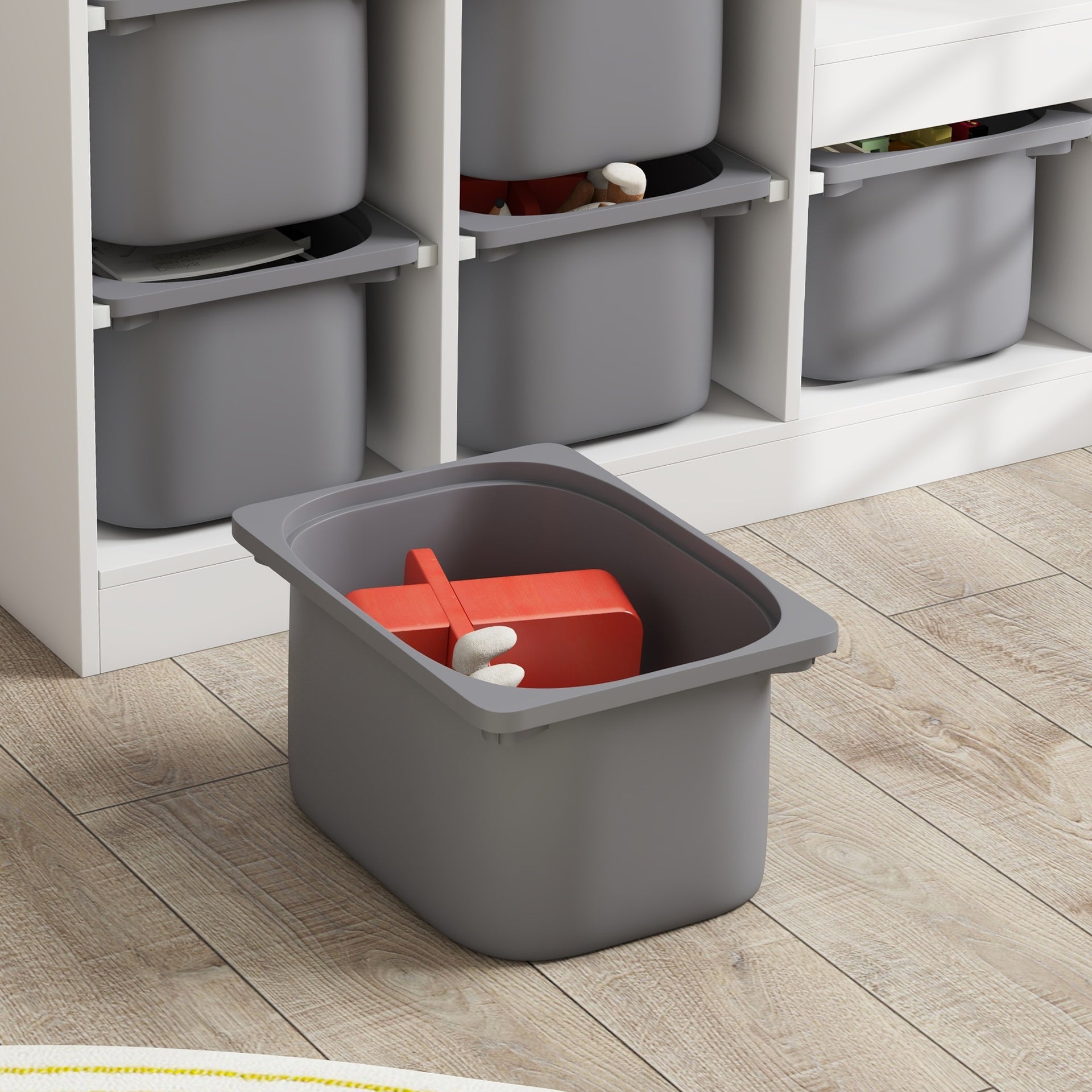 Qaba 3 Layers Kids Toy Storage Organizer with 6 Storage Bins, Kids Bookshelf for Ages 3-8 Years, Play Room, Bedroom, Gray