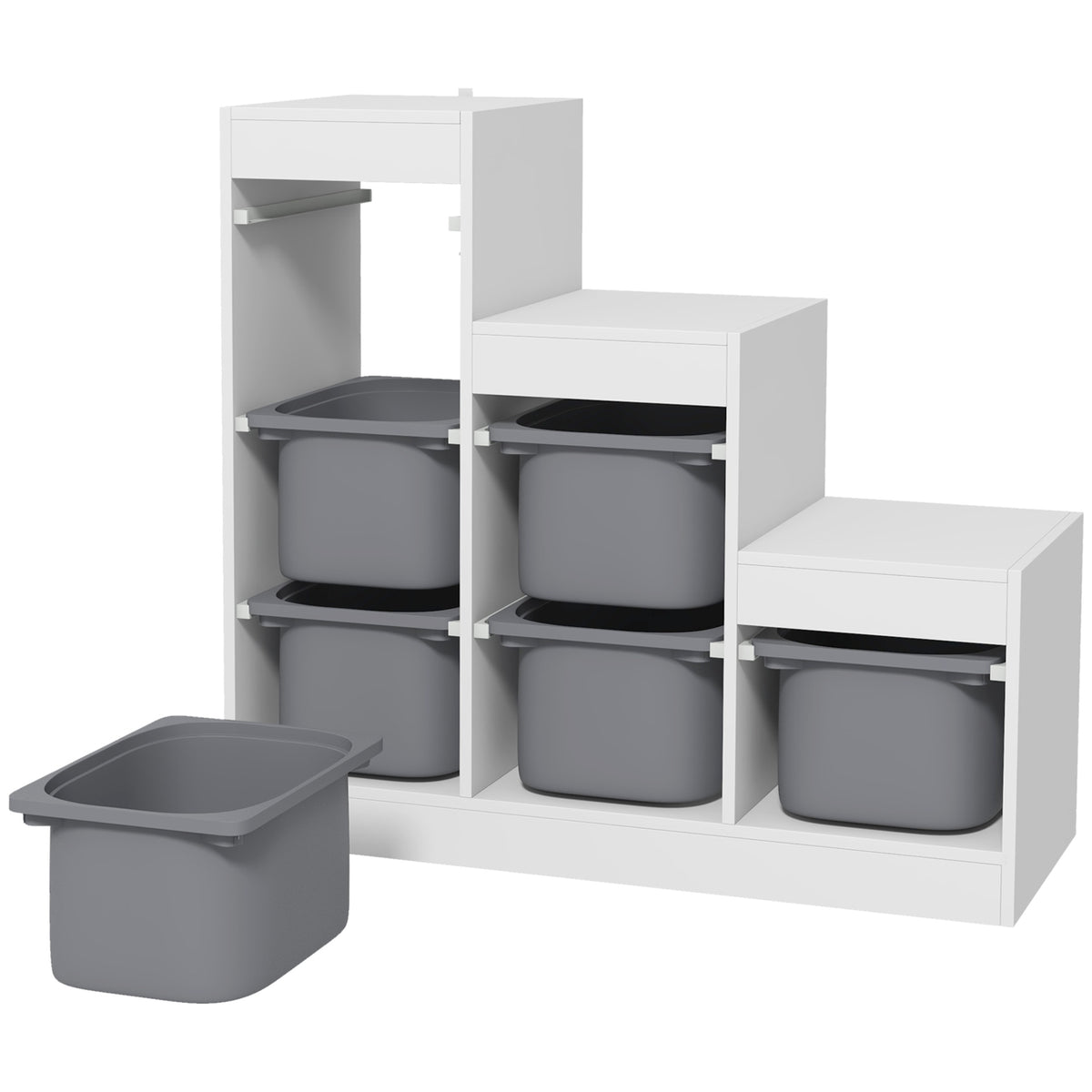 Qaba 3 Layers Kids Toy Storage Organizer with 6 Storage Bins, Kids Bookshelf for Ages 3-8 Years, Play Room, Bedroom, Gray