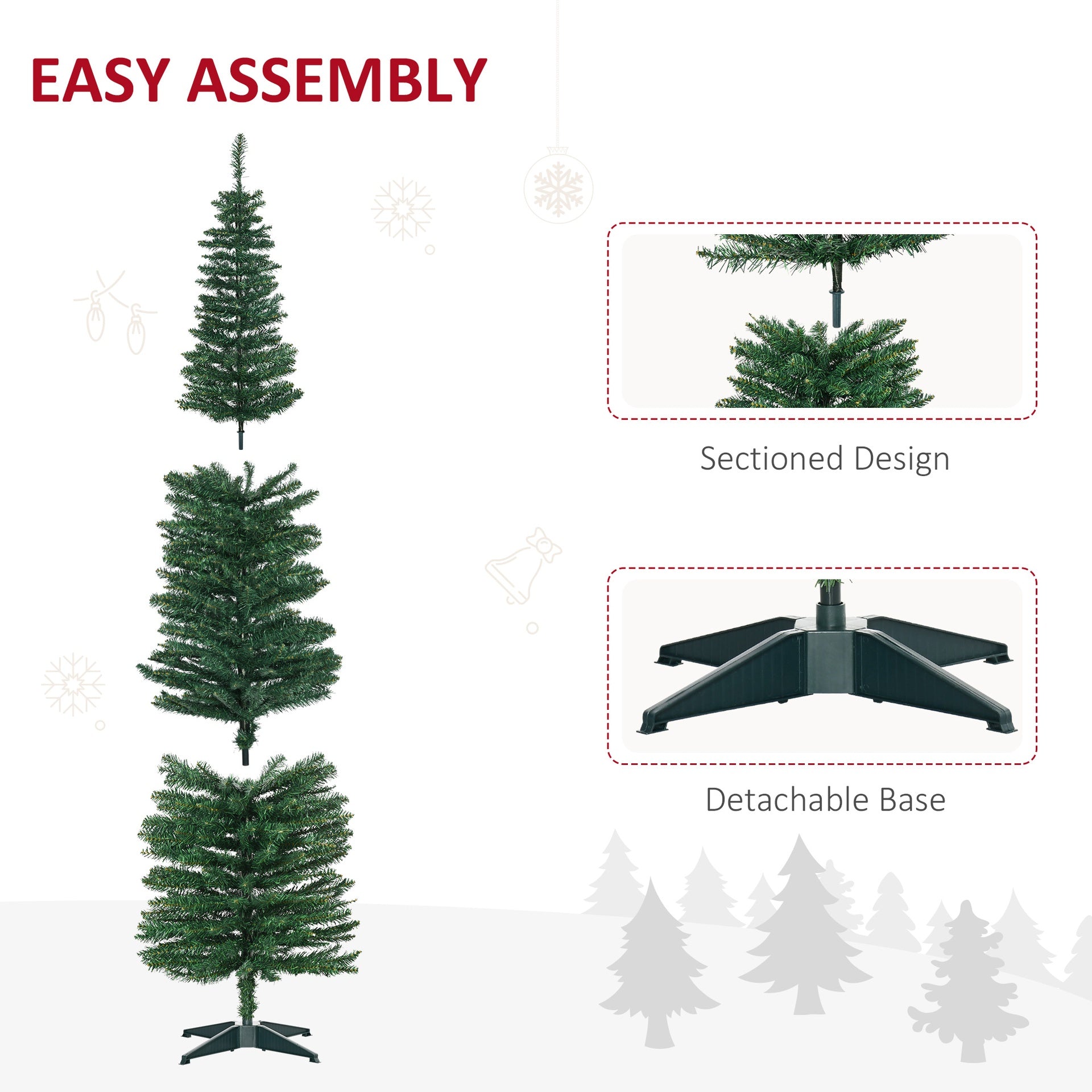 HOMCOM 7ft Unlit Pencil Artificial Christmas Tree with Realistic Branches and 499 Tips, Plastic Base, Green