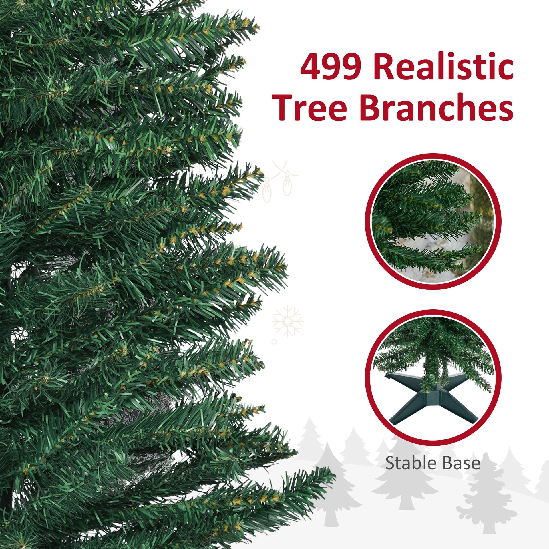 HOMCOM 7ft Unlit Pencil Artificial Christmas Tree with Realistic Branches and 499 Tips, Plastic Base, Green