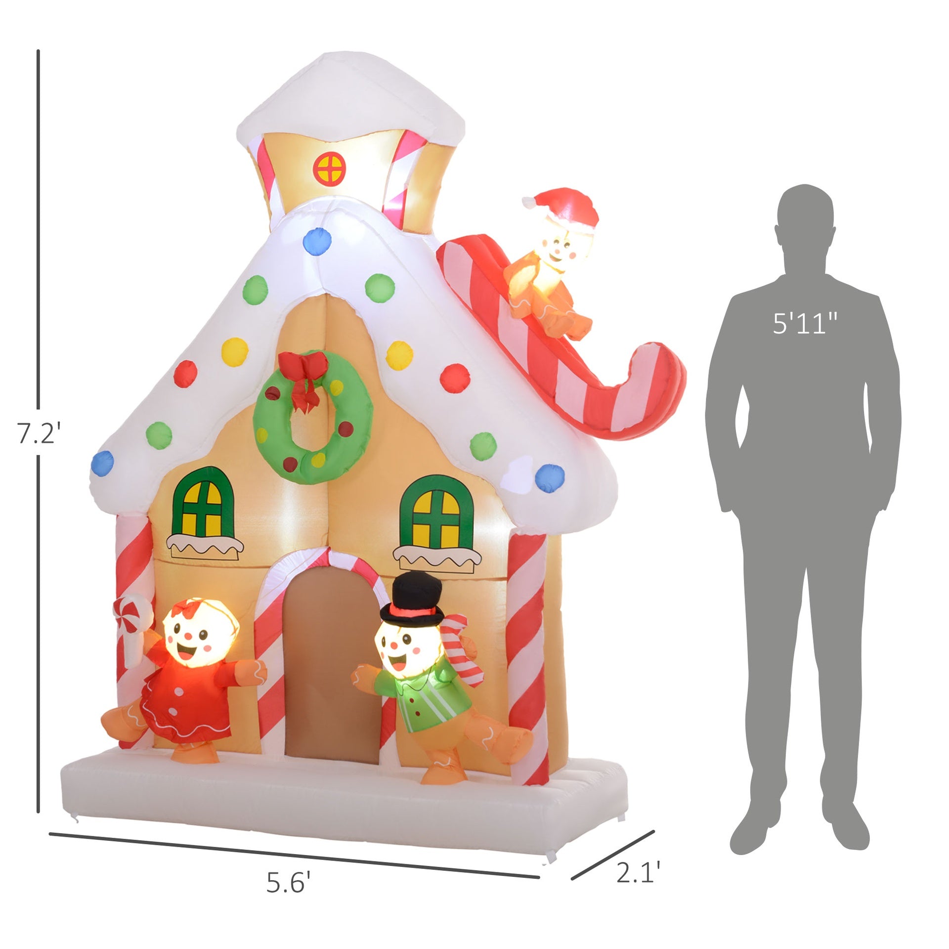 Outsunny 7FT Giant Inflatable Gingerbread House, Christmas Blow Up Decoration with Built-in LED Lights for Indoor, Outdoor, Yard