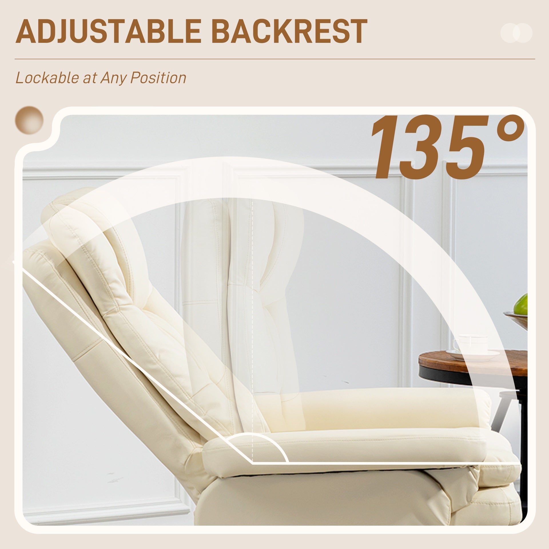 HOMCOM PU Leather Recliner Chair with Ottoman, Swivel Recliner and Ottoman with Round Wrapped Base for Living Room, Cream White