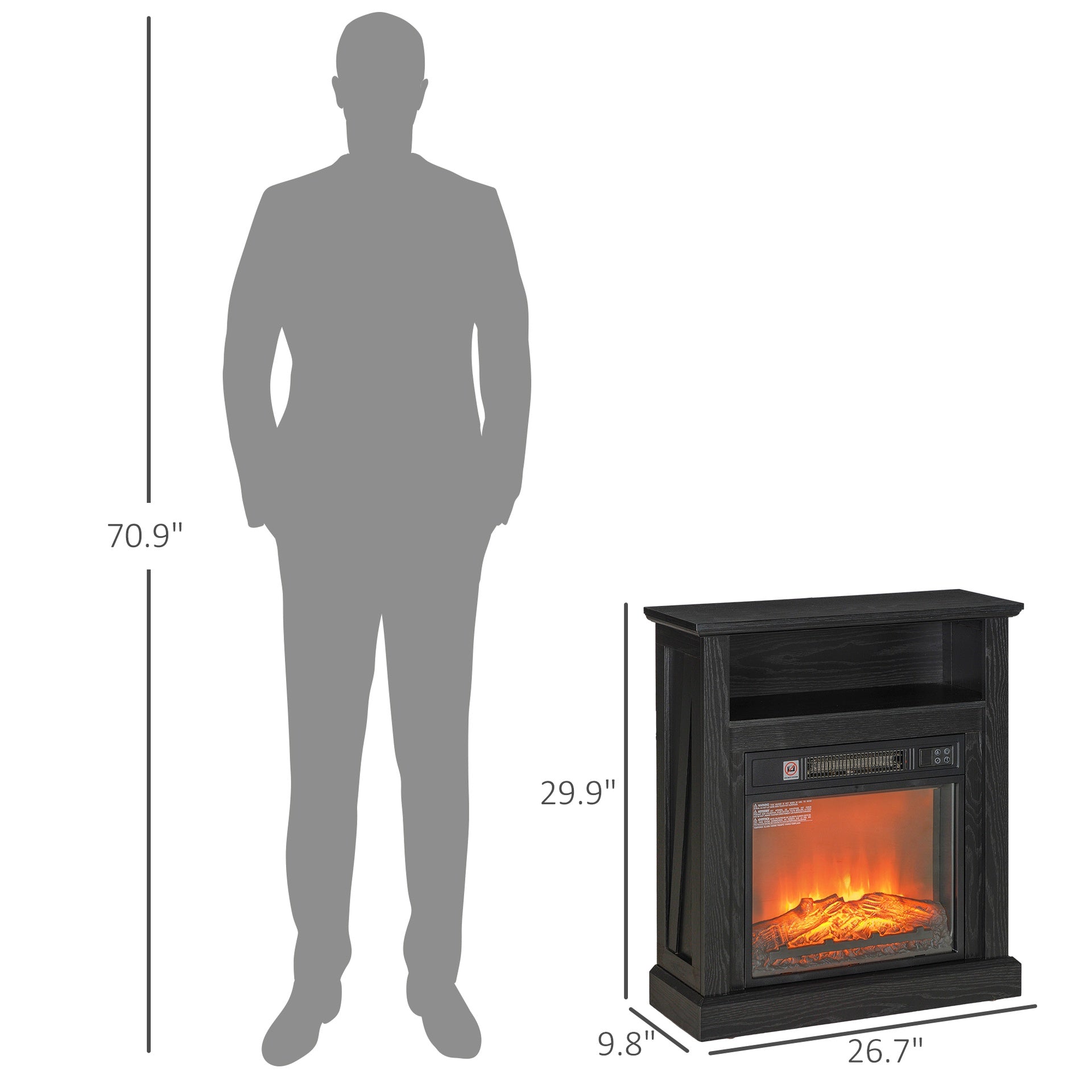 HOMCOM 27" Freestanding Electric Fireplace with Mantel, 1400W Replaceable Fireplace Insert Heater with Timer, Black