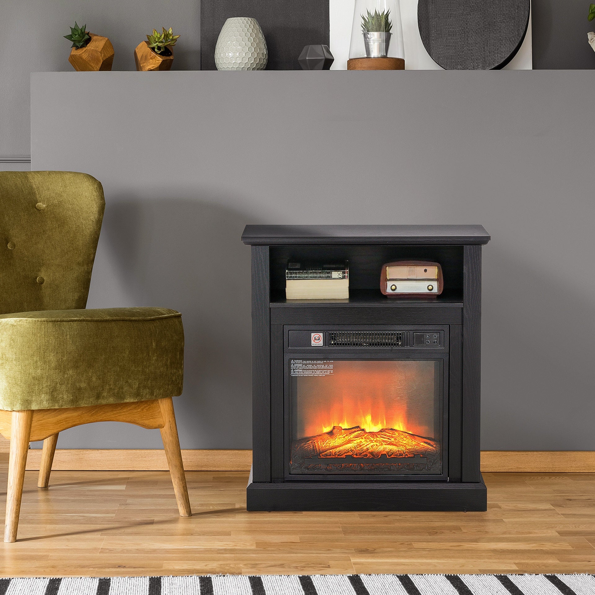 HOMCOM 27" Freestanding Electric Fireplace with Mantel, 1400W Replaceable Fireplace Insert Heater with Timer, Black