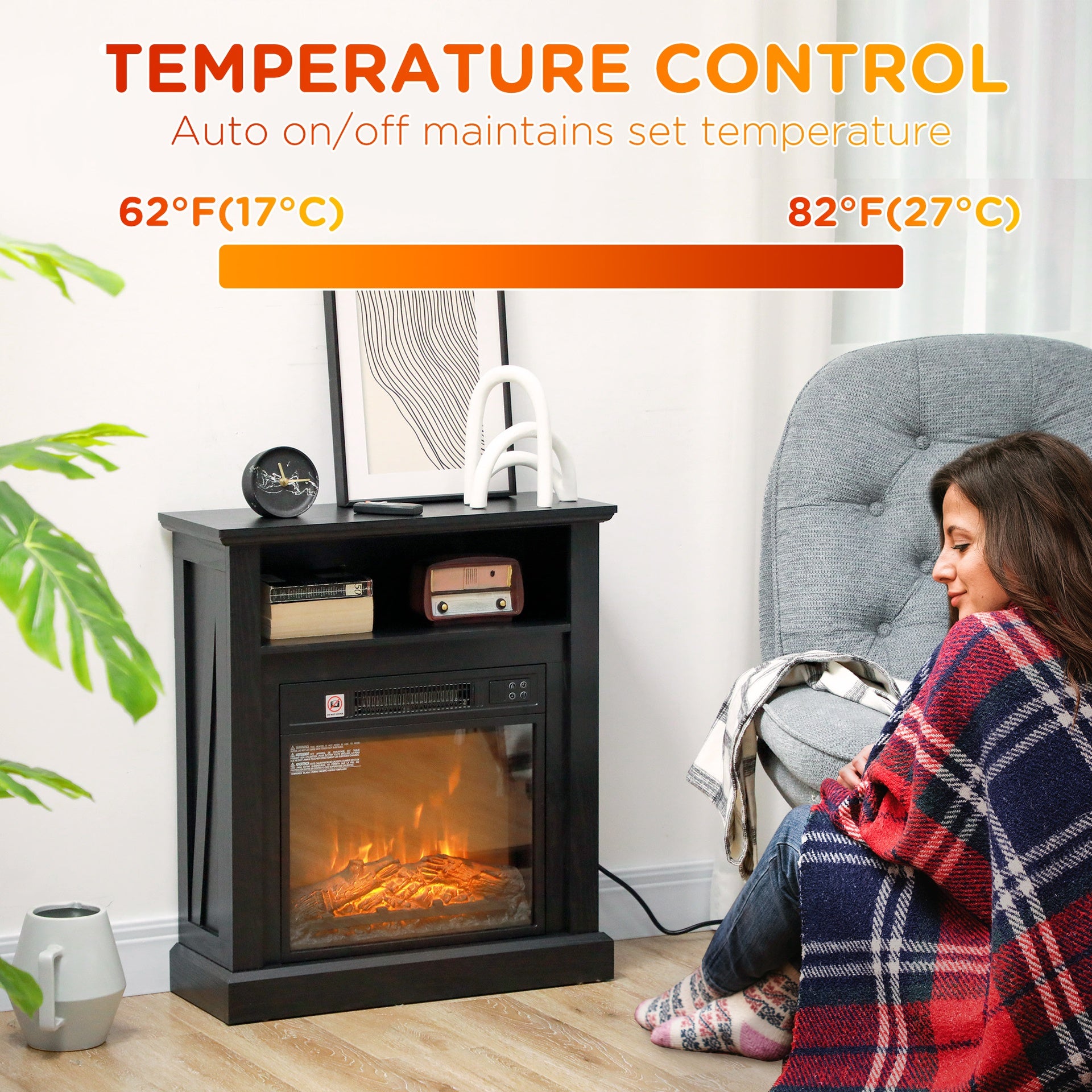 HOMCOM 27" Freestanding Electric Fireplace with Mantel, 1400W Replaceable Fireplace Insert Heater with Timer, Black