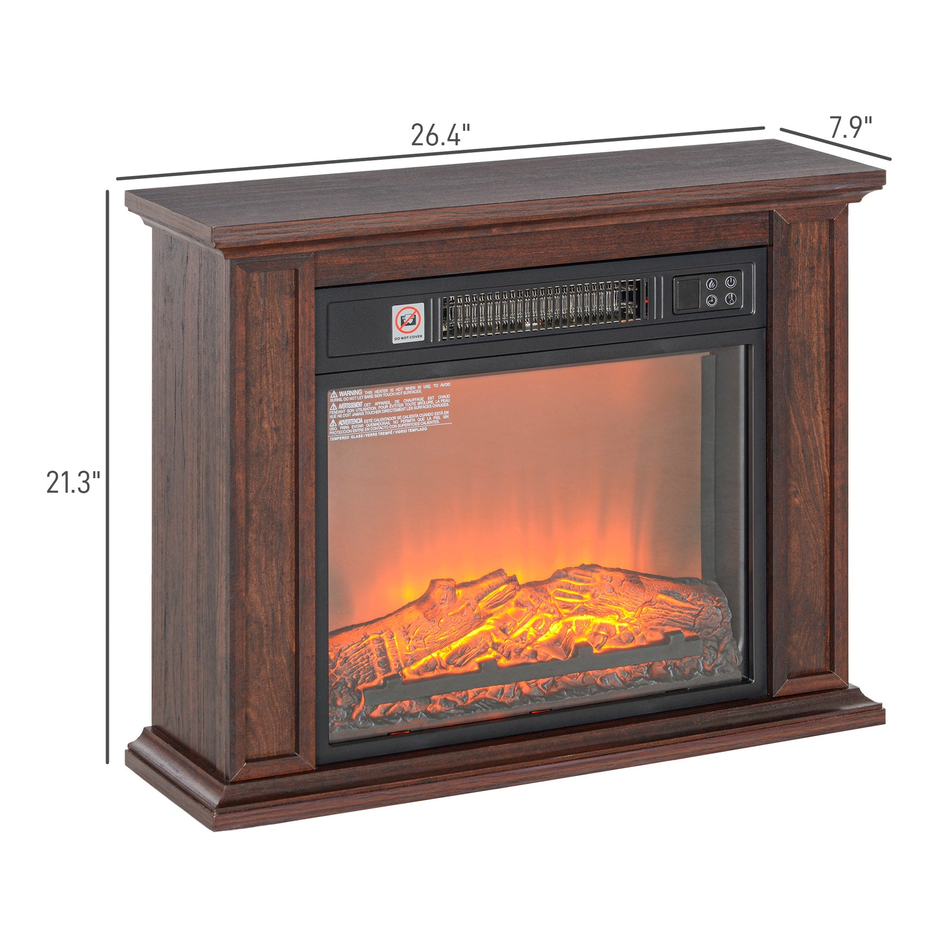 HOMCOM 26" Freestanding Electric Fireplace with Mantel, 1400W Replaceable Fireplace Insert Heater with 3D Flame Effect, Brown