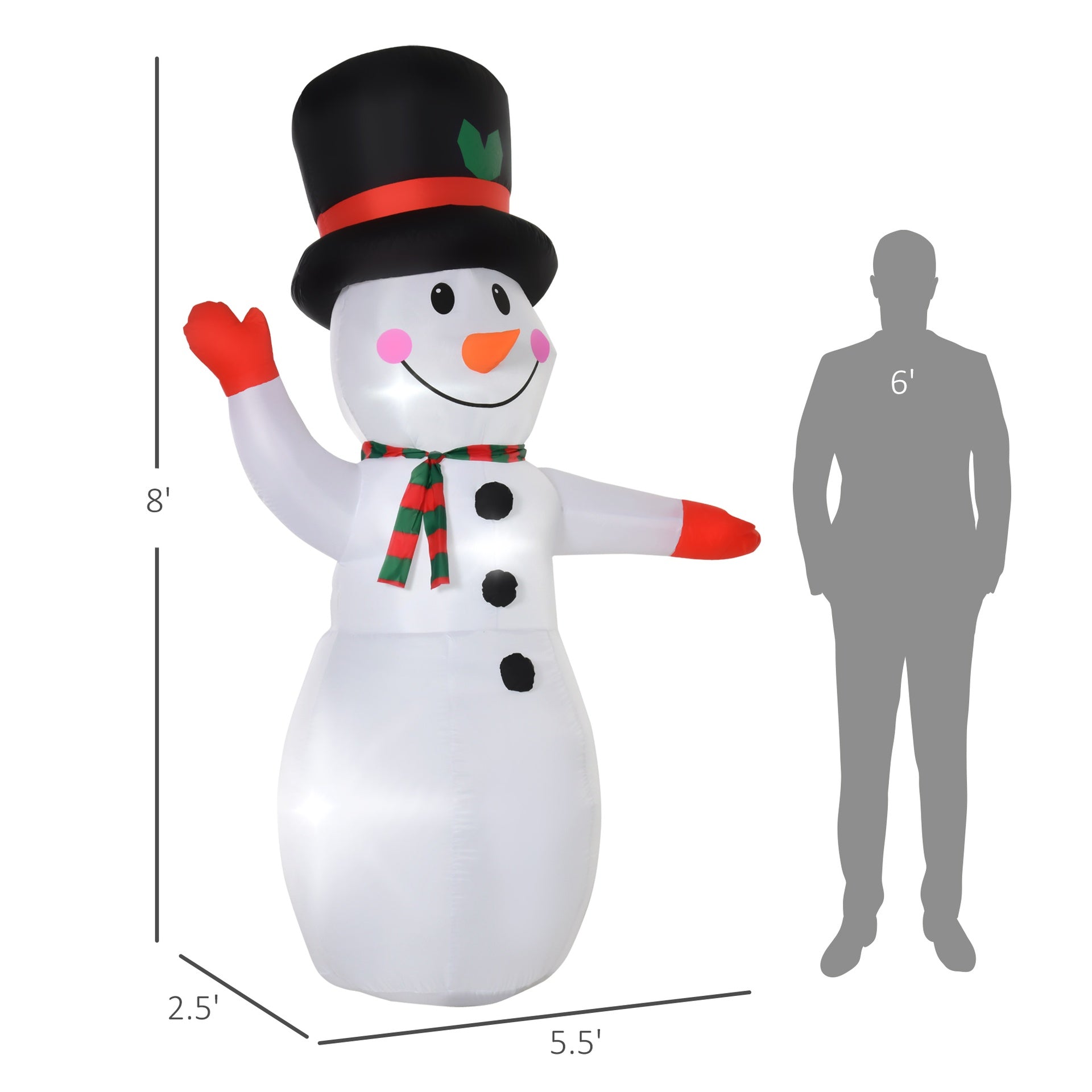 HOMCOM 8’ Christmas Inflatables Outdoor Decorations Snowman, Blow-Up Yard Christmas Decor with LED Lights Display