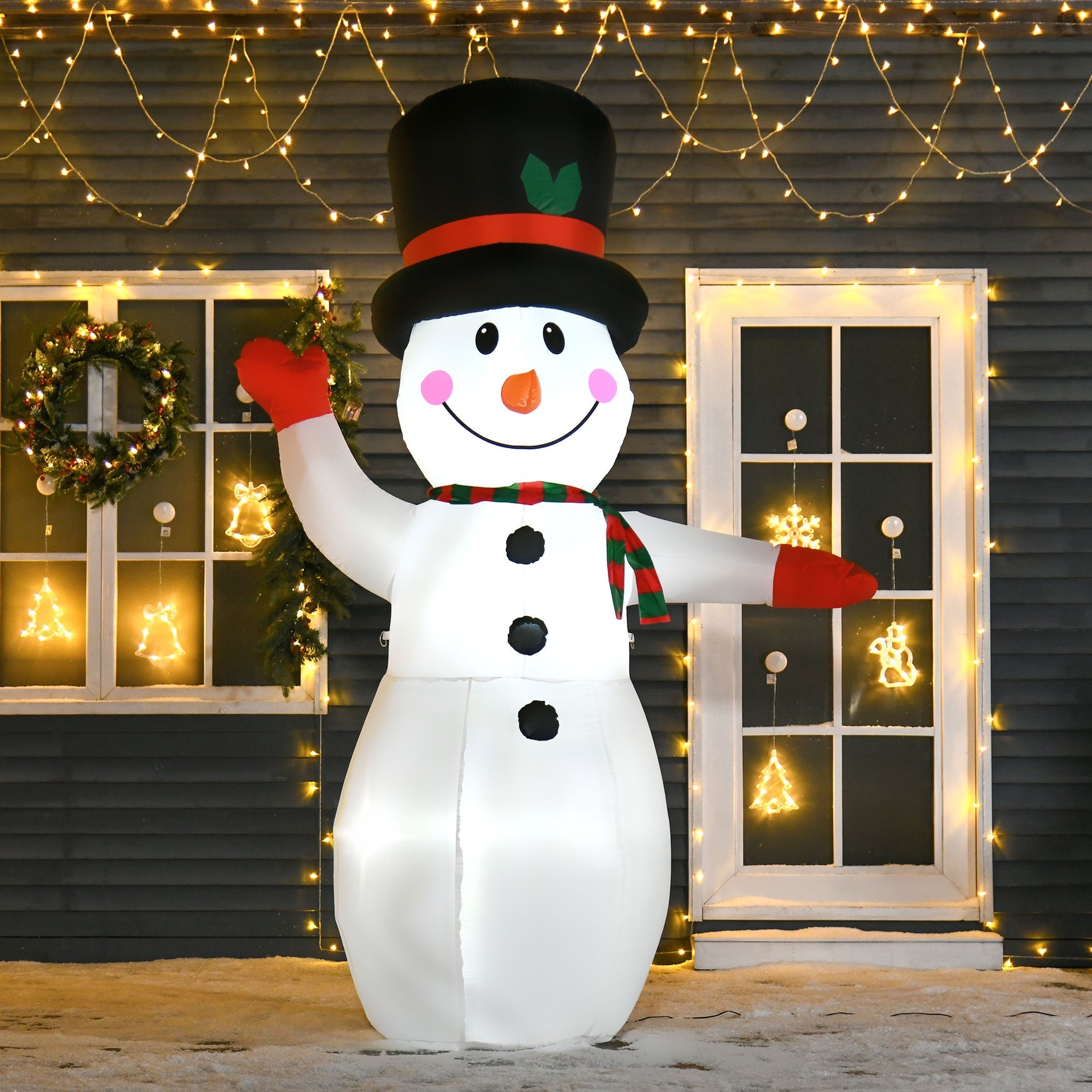 HOMCOM 8’ Christmas Inflatables Outdoor Decorations Snowman, Blow-Up Yard Christmas Decor with LED Lights Display