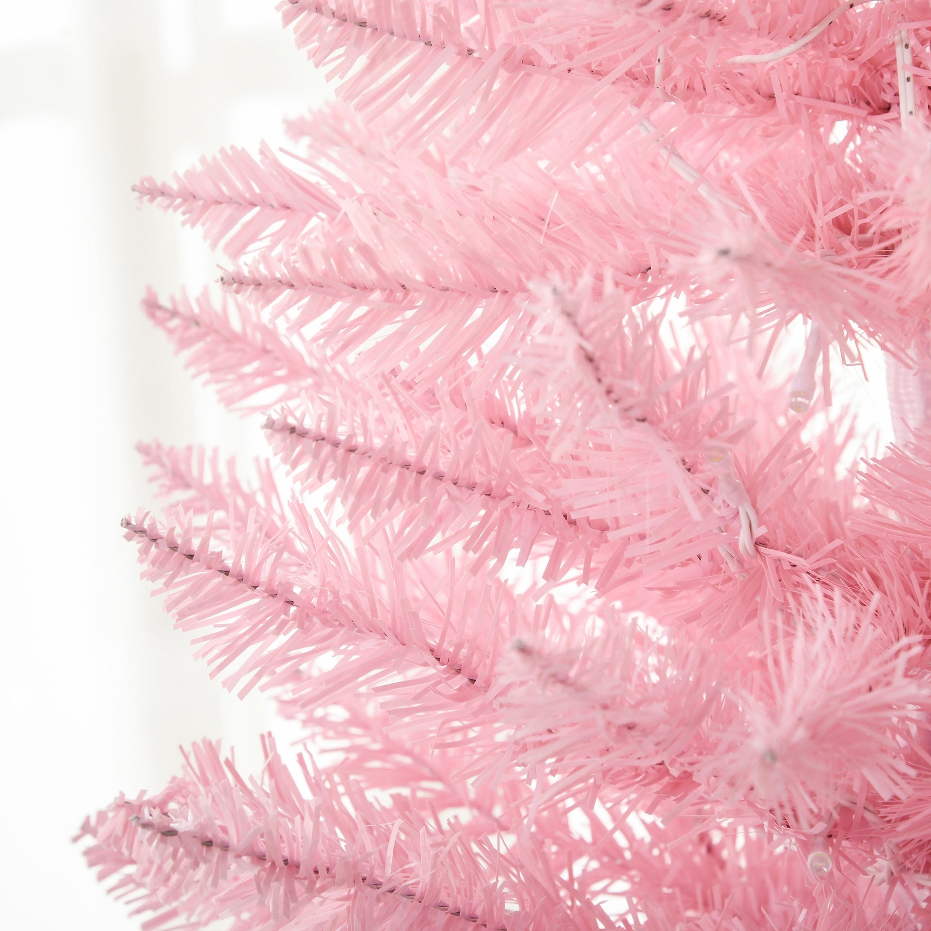 HOMCOM 7ft Pencil Christmas Tree, Slim Artificial Christmas Tree with Realistic Branches and Warm White LED Lights, Pink