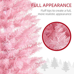 HOMCOM 7ft Pencil Christmas Tree, Slim Artificial Christmas Tree with Realistic Branches and Warm White LED Lights, Pink