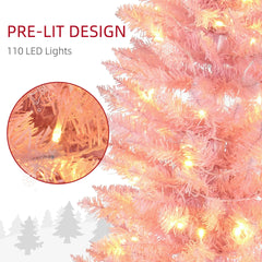 HOMCOM 5ft Pencil Christmas Tree, Slim Artificial Christmas Tree with Realistic Branches and Warm White LED Lights, Pink