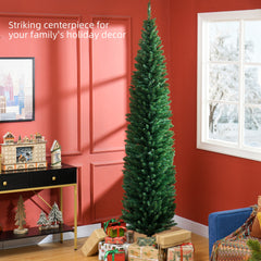 HOMCOM 8ft Unlit Pencil Artificial Christmas Tree with Realistic Branches and 618 Tips, Plastic Base, Green