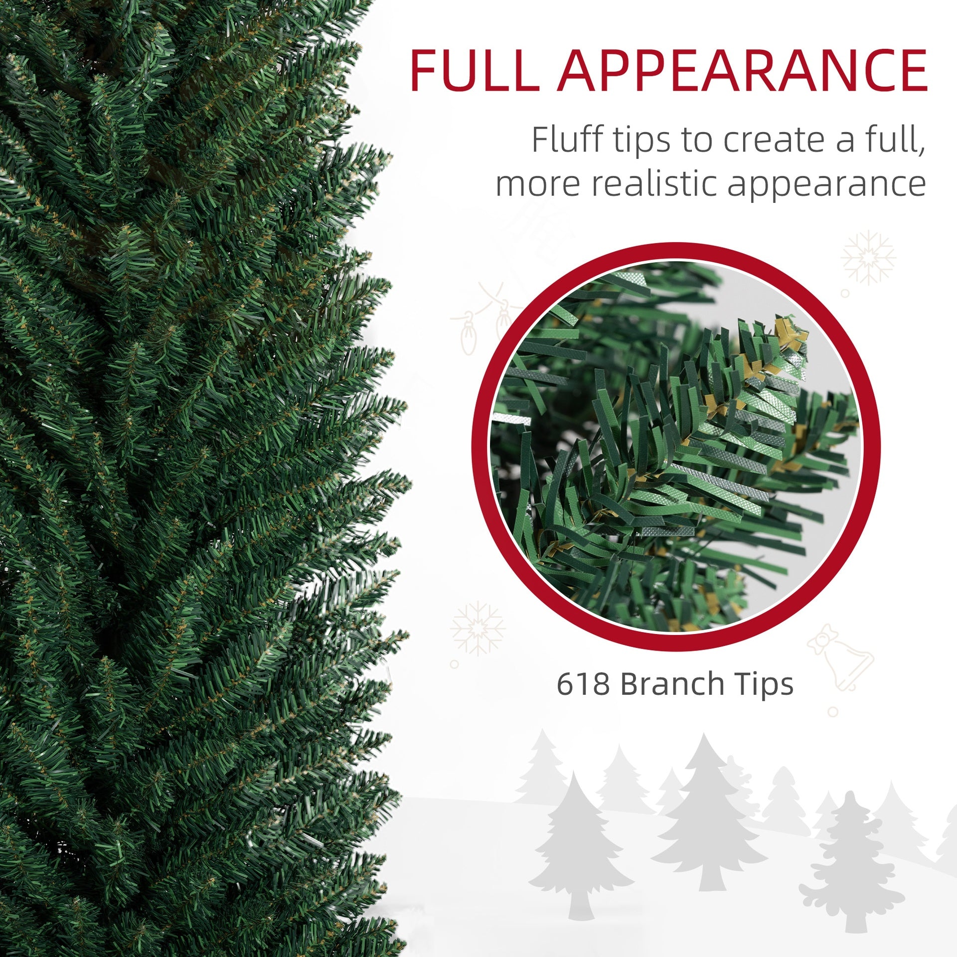 HOMCOM 8ft Unlit Pencil Artificial Christmas Tree with Realistic Branches and 618 Tips, Plastic Base, Green
