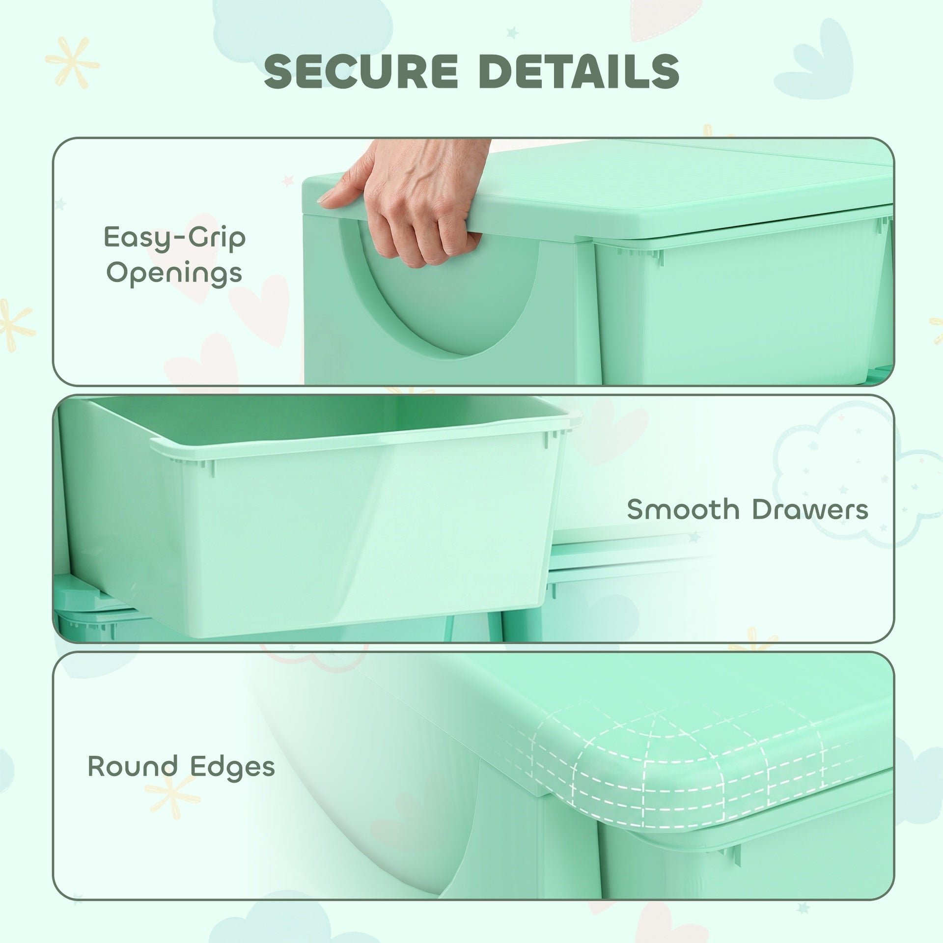 Qaba 3 Tier Kids Storage Organizer with 6 Drawers for Bedroom, Nursery, Kindergarten, Living Room, Boys and Girls, Green