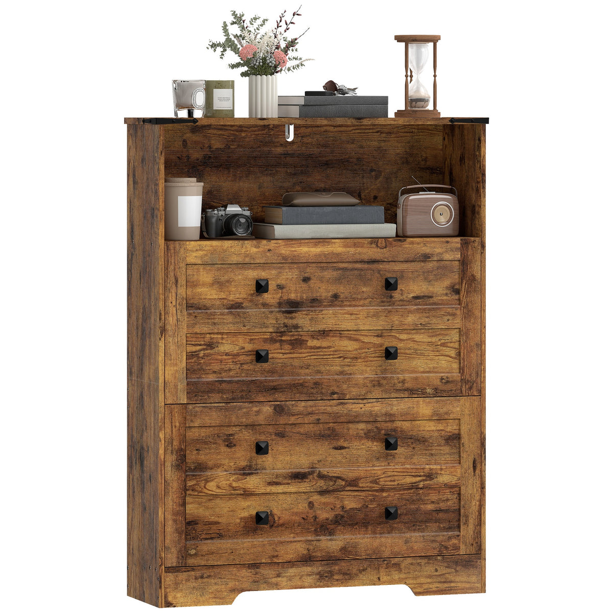 HOMCOM Shoe Cabinet with 2 Flip Drawers, Narrow Shoe Storage Cabinet, Rustic Brown