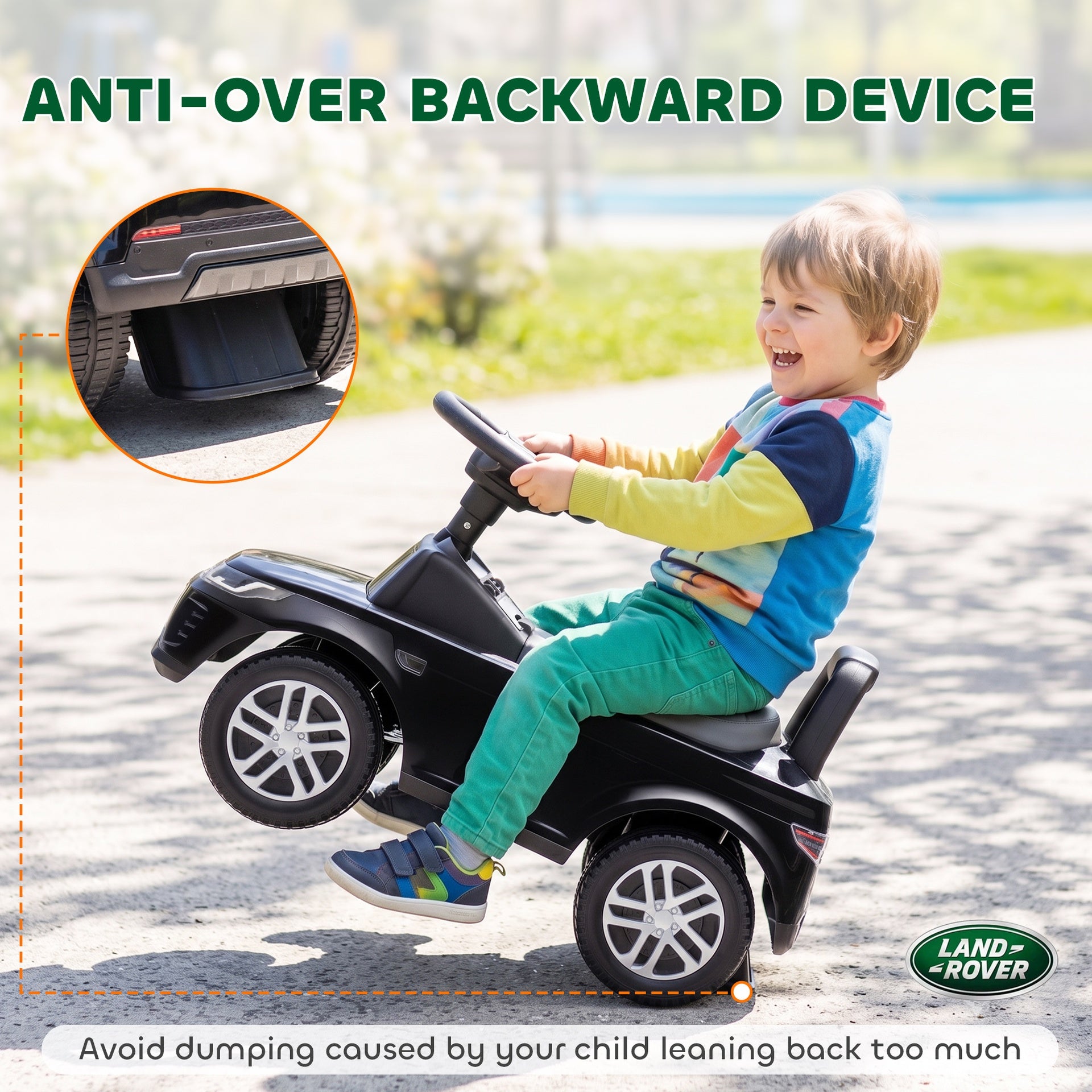 Qaba Land Rover Licensed Ride On Car for Kids, Toddler Baby Push Car with Under Seat Storage, for 18-36 Months, Black