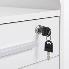 HOMCOM Lockable Filing Cabinet on Wheels, 3 Drawer Mobile File Cabinet with Lock and Edged Top, White