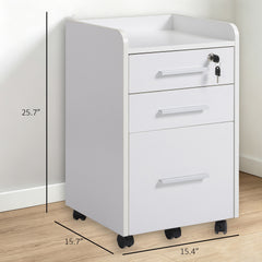 HOMCOM Lockable Filing Cabinet on Wheels, 3 Drawer Mobile File Cabinet with Lock and Edged Top, White