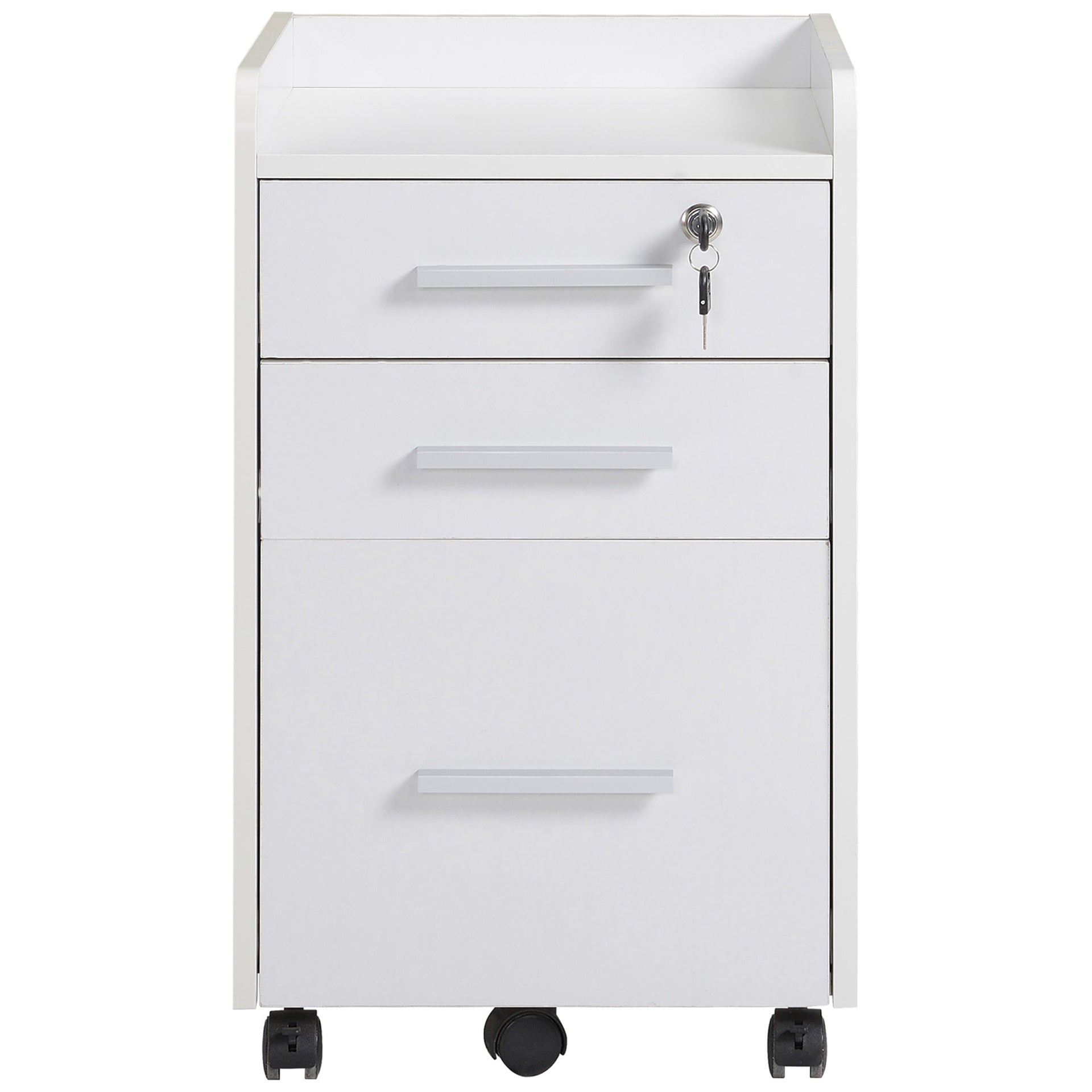 HOMCOM Lockable Filing Cabinet on Wheels, 3 Drawer Mobile File Cabinet with Lock and Edged Top, White