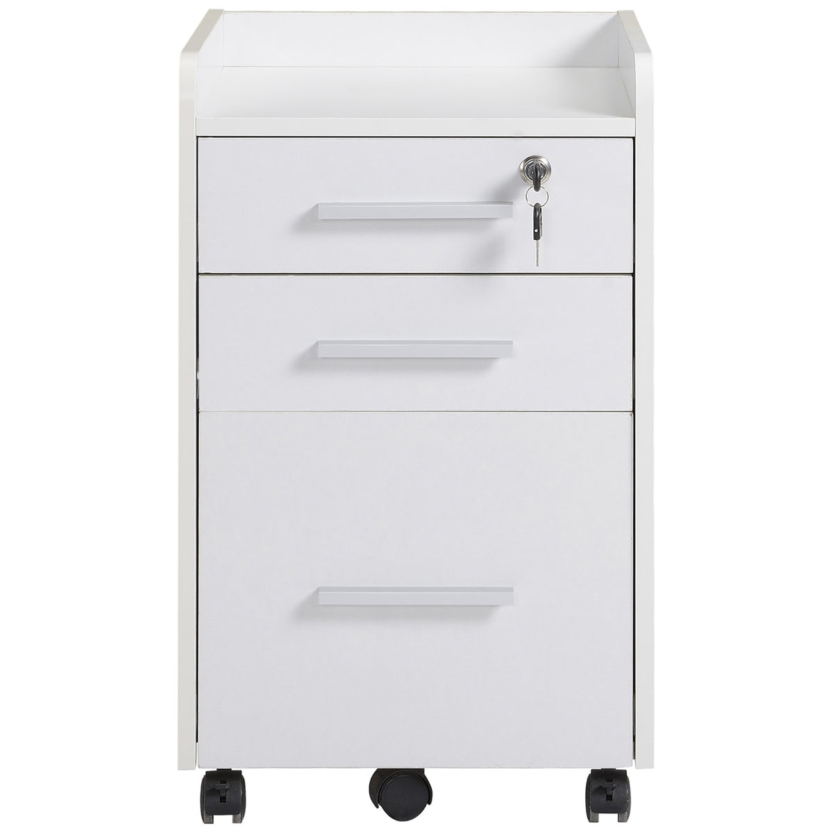 HOMCOM Lockable Filing Cabinet on Wheels, 3 Drawer Mobile File Cabinet with Lock and Edged Top, White