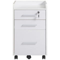 HOMCOM Lockable Filing Cabinet on Wheels, 3 Drawer Mobile File Cabinet with Lock and Edged Top, White
