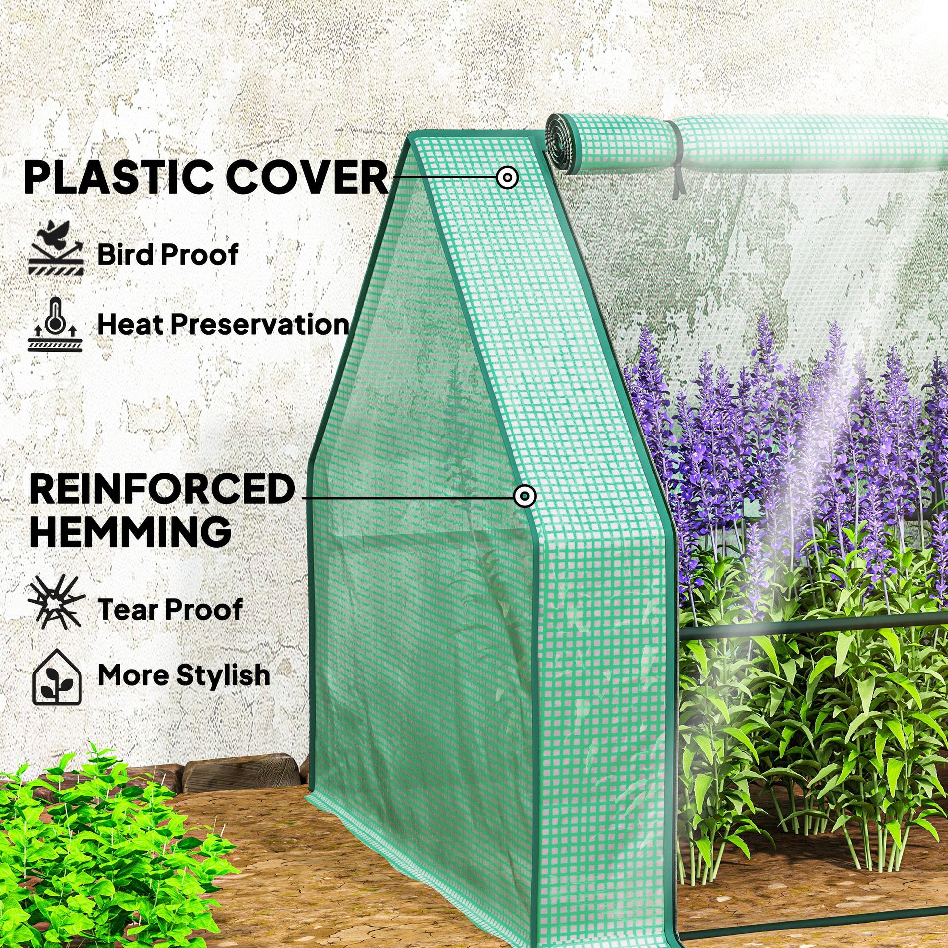 Outsunny Portable Mini Greenhouse, Outdoor Garden with Large Zipper Doors and Water/UV PE Cover, 12' x 3' x 3', Green