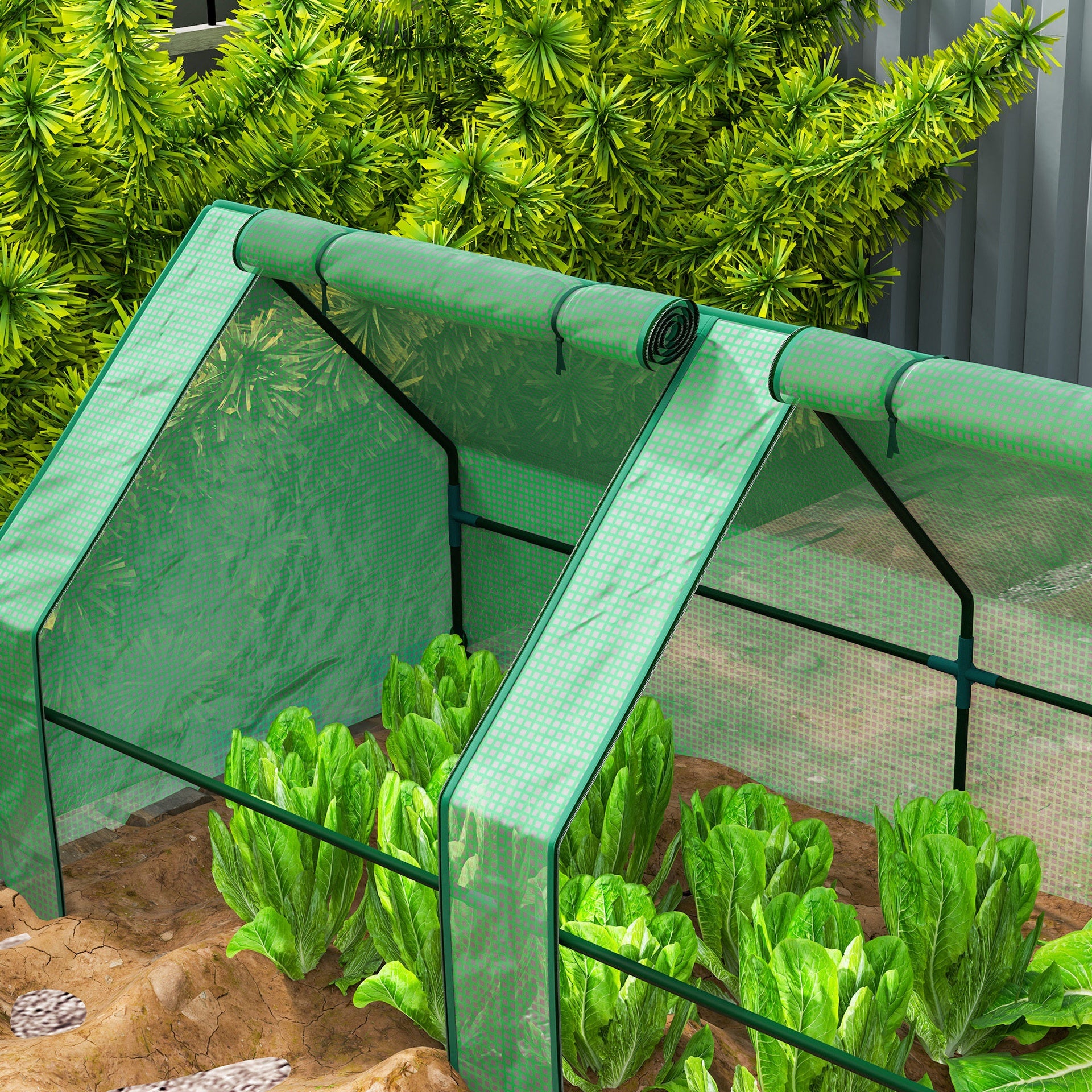 Outsunny Portable Mini Greenhouse, Outdoor Garden with Large Zipper Doors and Water/UV PE Cover, 12' x 3' x 3', Green