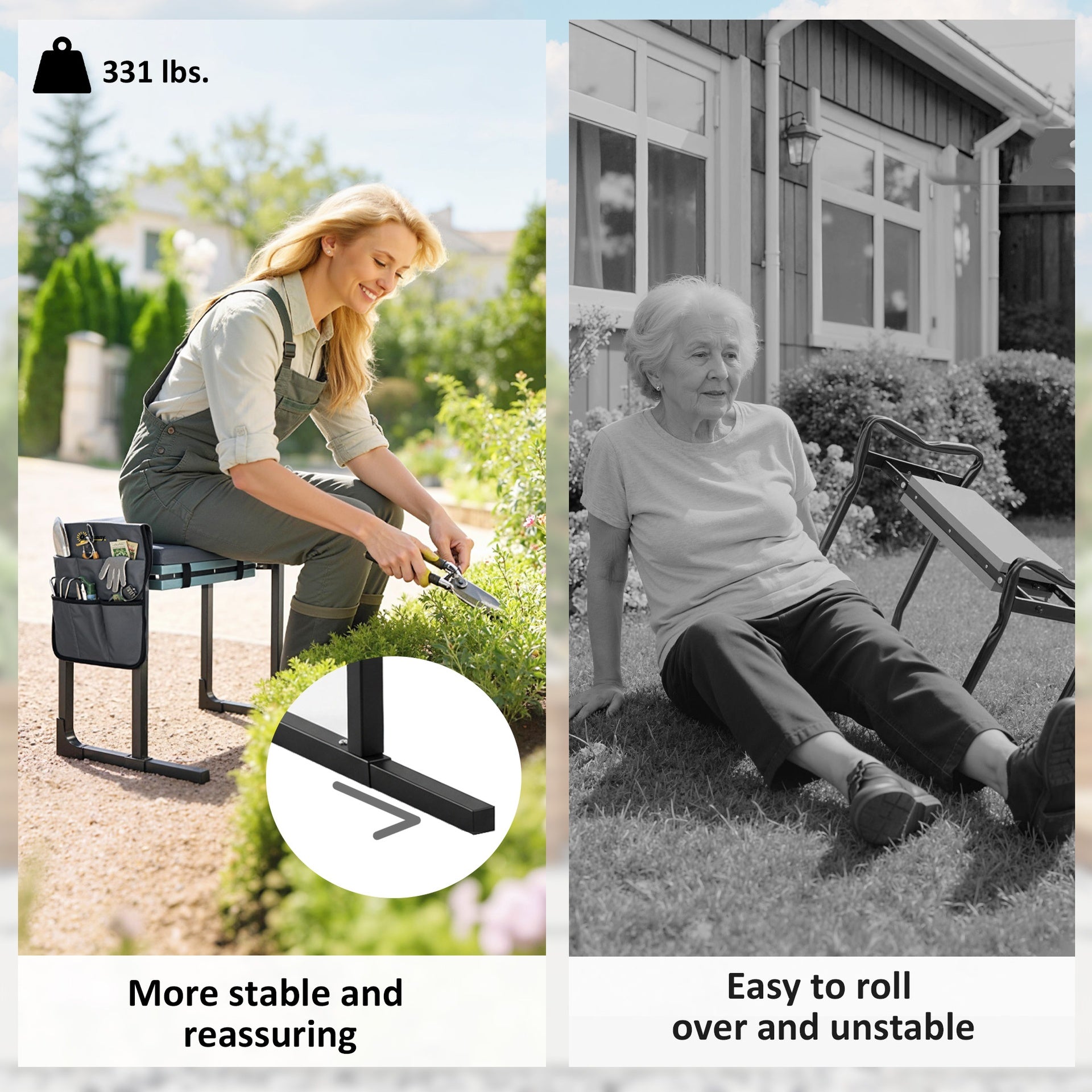 Outsunny Garden Kneeler and Seat, Heavy Duty Foldable Gardening Stool with Thicker Soft Kneeling Pad, Extendable Steel Leg