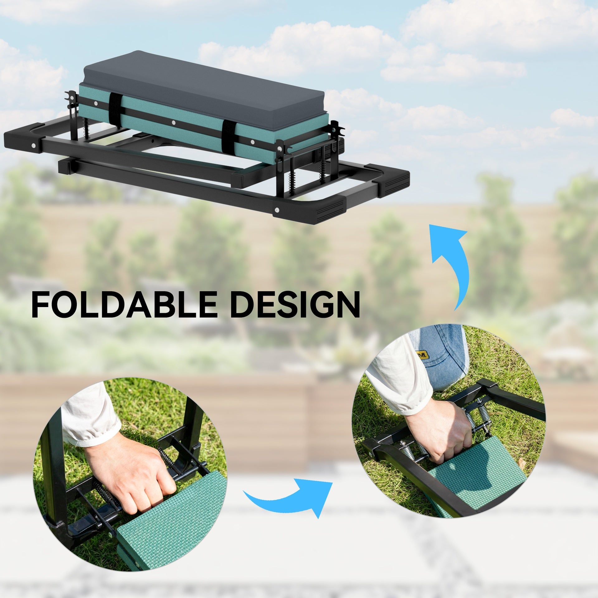 Outsunny Garden Kneeler and Seat, Heavy Duty Foldable Gardening Stool with Thicker Soft Kneeling Pad, Extendable Steel Leg