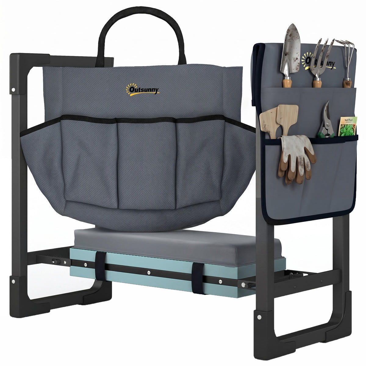 Outsunny Garden Kneeler and Seat, Heavy Duty Foldable Gardening Stool with Thicker Soft Kneeling Pad, Extendable Steel Leg