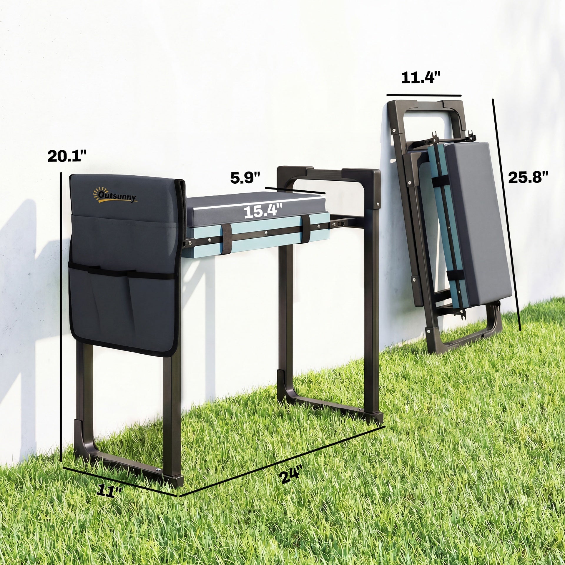 Outsunny Garden Kneeler and Seat, Heavy Duty Foldable Gardening Stool with Thicker Soft Kneeling Pad, Extendable Steel Leg