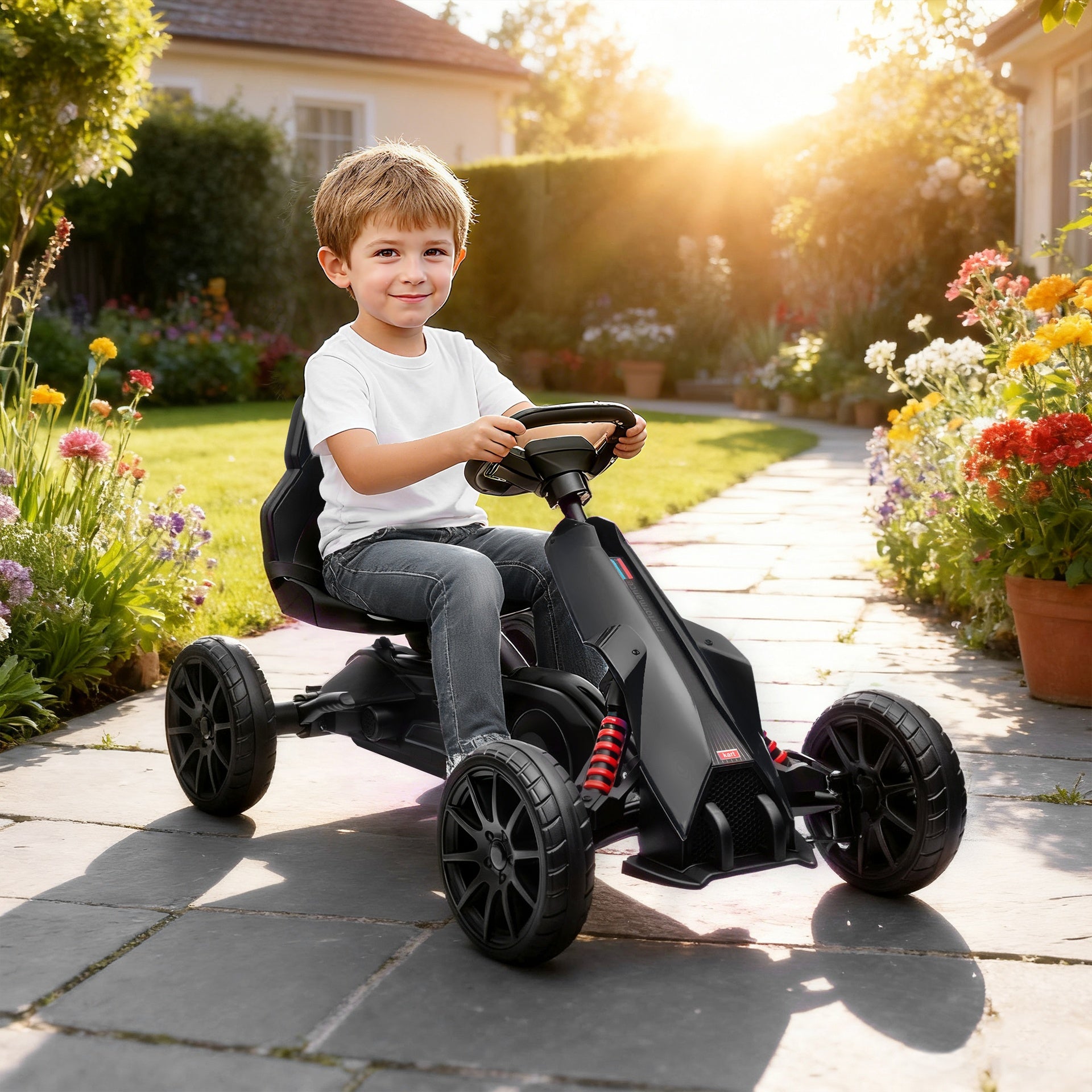 Aosom Kids Pedal Go Kart W/ Adjustable Seat, Swing Axle, Black