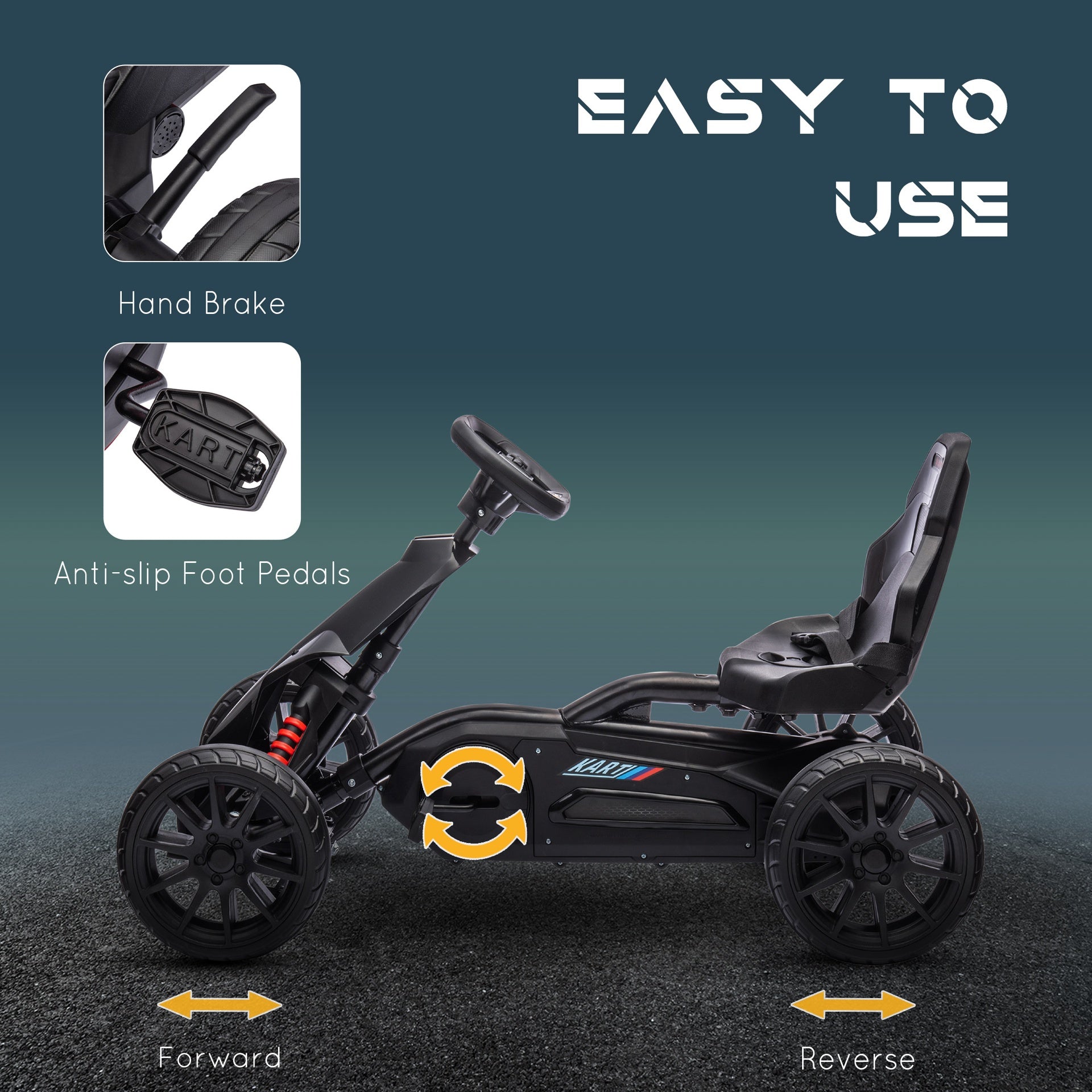 Aosom Kids Pedal Go Kart W/ Adjustable Seat, Swing Axle, Black