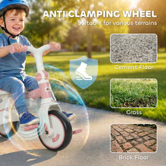 Qaba 7 in 1 Tricycle Stroller for Toddler 1-5 Years w/ Adjustable Push Handle, Rotatable Seat, Removable Canopy, Pink