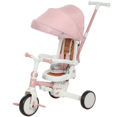 Qaba 7 in 1 Tricycle Stroller for Toddler 1-5 Years w/ Adjustable Push Handle, Rotatable Seat, Removable Canopy, Pink