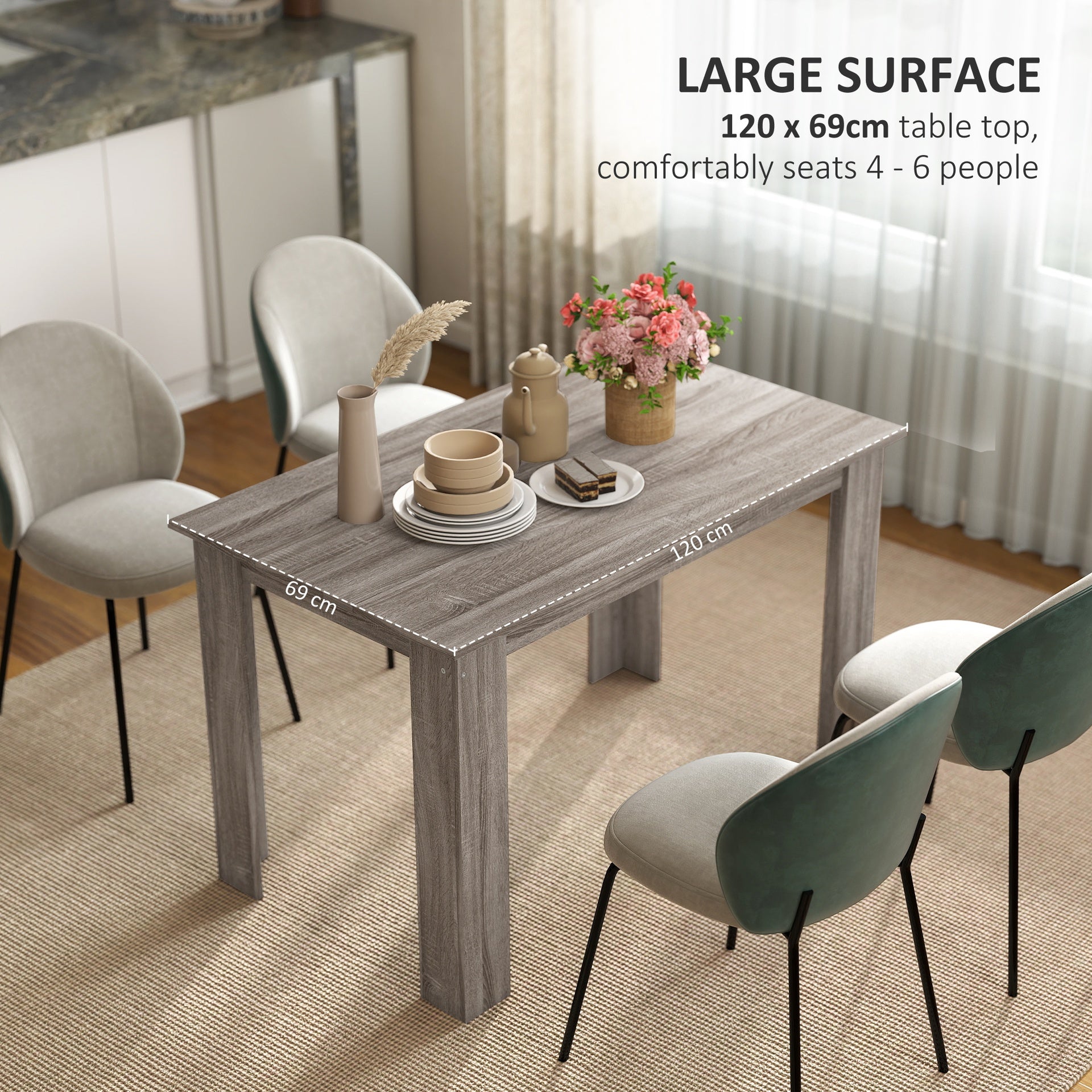 HOMCOM 47" Dining Table for 4-6 People, Modern Rectangular Kitchen Table for Dining Room, Living Room, Light Gray Wood Effect