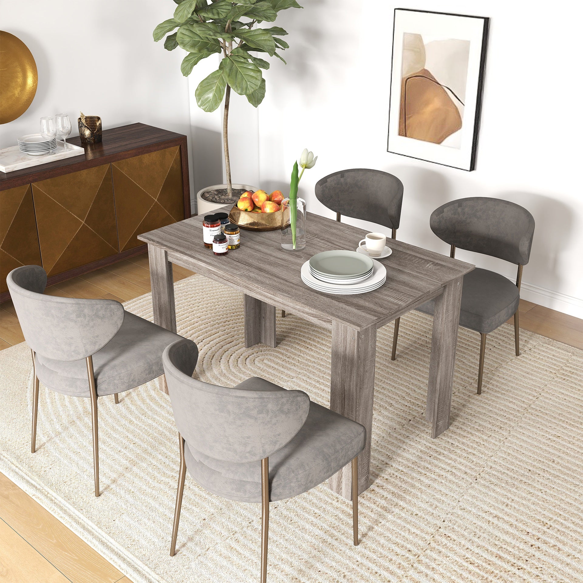 HOMCOM 47" Dining Table for 4-6 People, Modern Rectangular Kitchen Table for Dining Room, Living Room, Light Gray Wood Effect